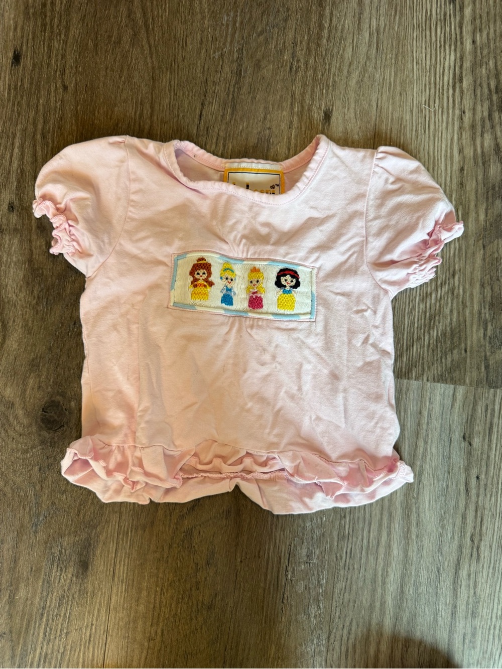 BabeeNi Pink Smocked Disney Princess Shirt Toddler Girl 12M Ruffle Hem